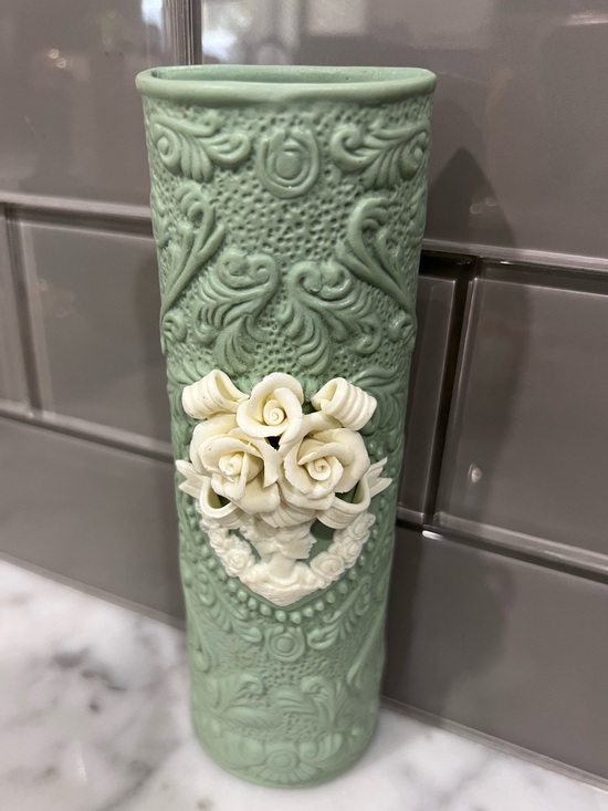 Other - Vintage Jasperware Style Mint Green Ceramic Bud Wall Vase